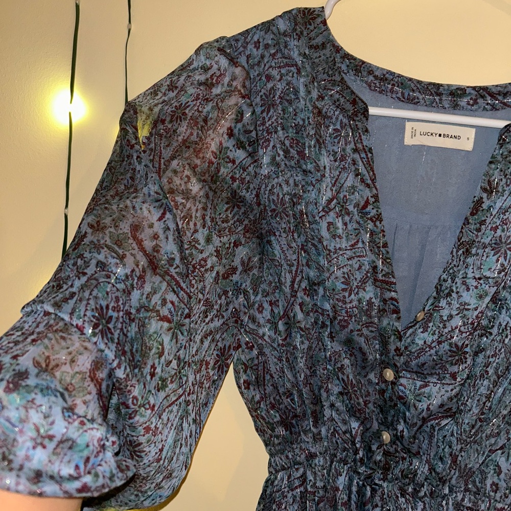 Luck Brand. Long Sleeve. Blue. Shine Chiffon Maxi Dress. S. Boho